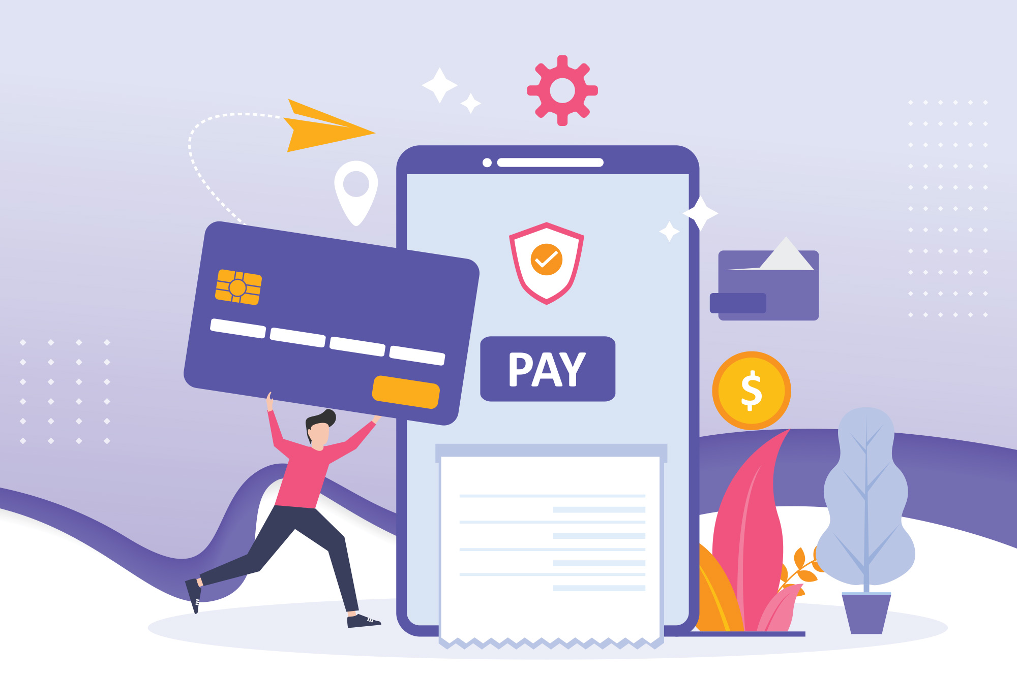 Online Payment concept, People character transfer money with atm on smartphone. Suitable for web landing page, ui, mobile app, banner template. Vector Illustration